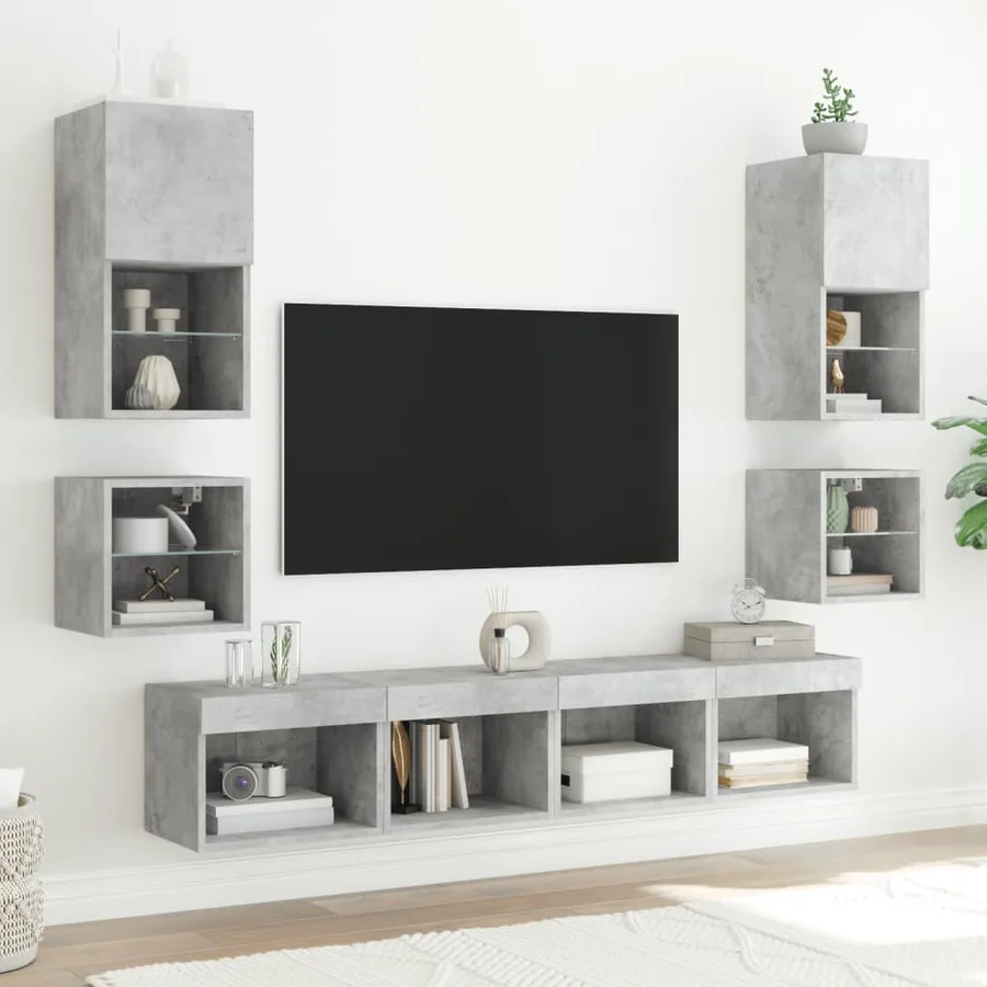 Tables de chevet murales avec lumières LED 2 pcs gris béton - 5