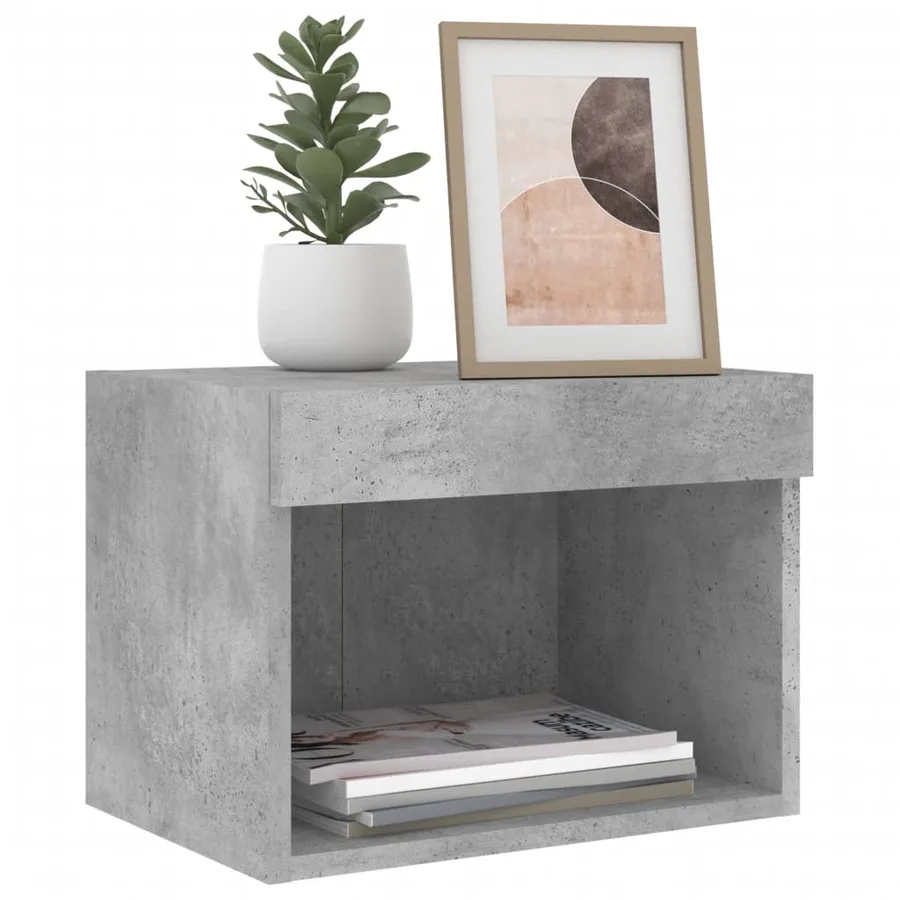 Tables de chevet murales avec lumières LED 2 pcs gris béton - 6