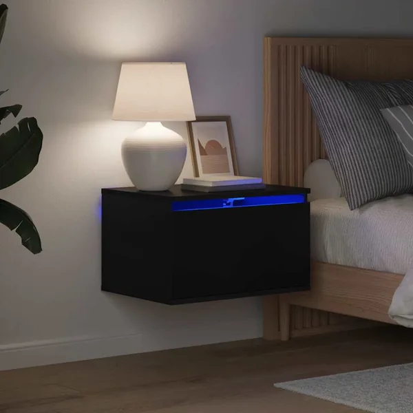 Table de chevet murale avec lumières LED noir