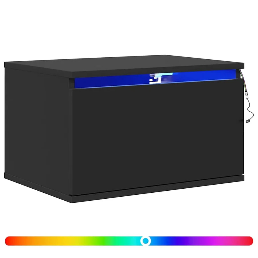 Table de chevet murale avec lumières LED noir - 2