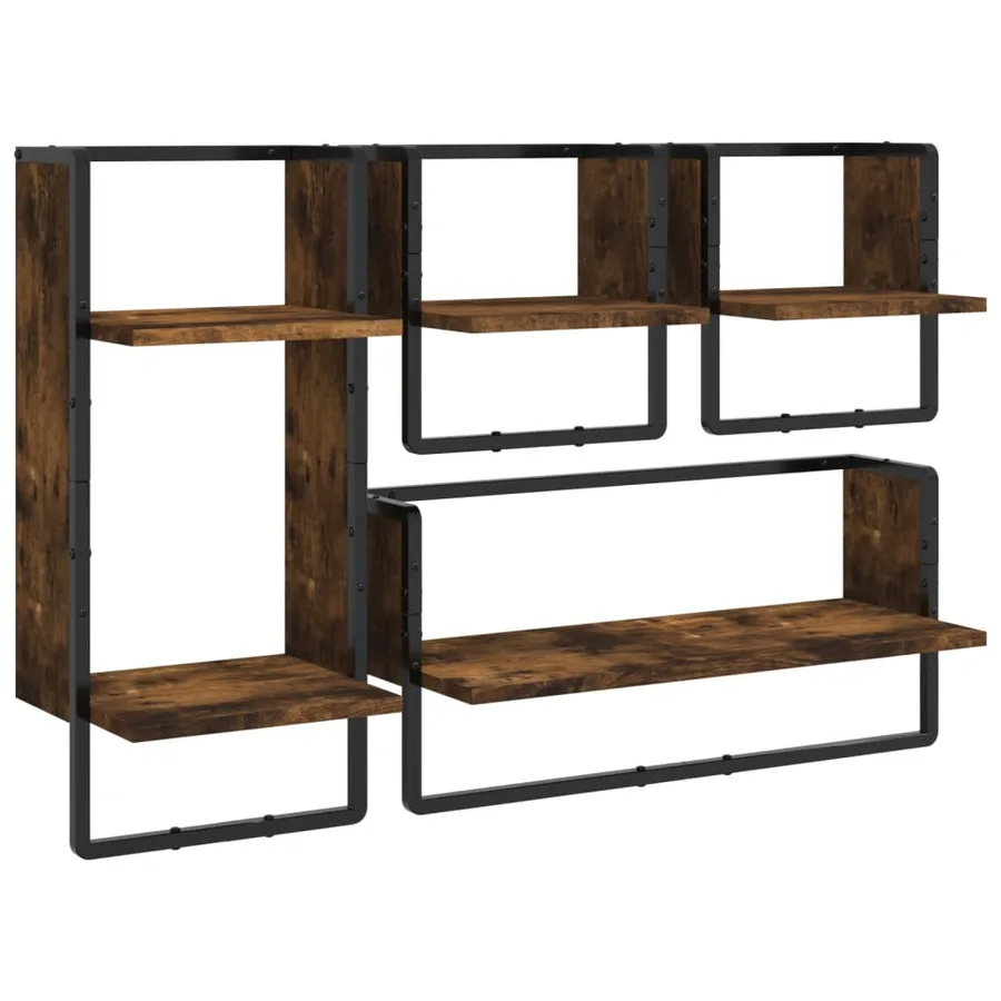 Ensemble d'étagères murales avec barres 4 pcs chêne fumé - 2