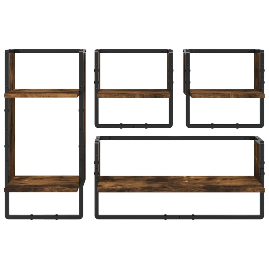 Ensemble d'étagères murales avec barres 4 pcs chêne fumé - 4