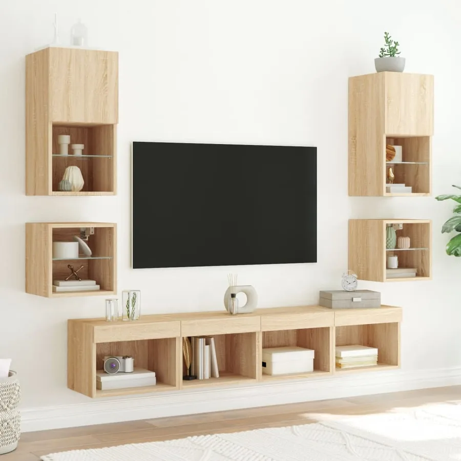 Table de chevet murale avec lumières LED chêne sonoma - 4