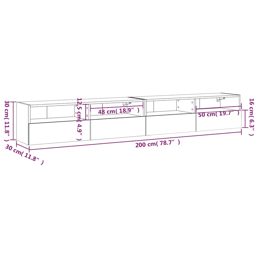 Meubles TV muraux 2pcs gris béton 100x30x30cm bois d'ingénierie - 13