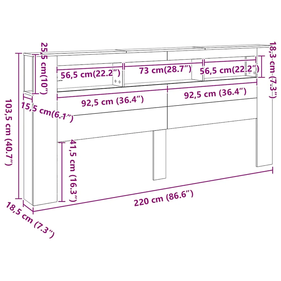 Tête de lit à LED sonoma gris 220x18,5x103,5 cm bois ingénierie - 14