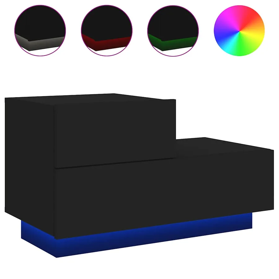 Table de chevet avec lumières LED noir 70x36x40,5 cm - 2