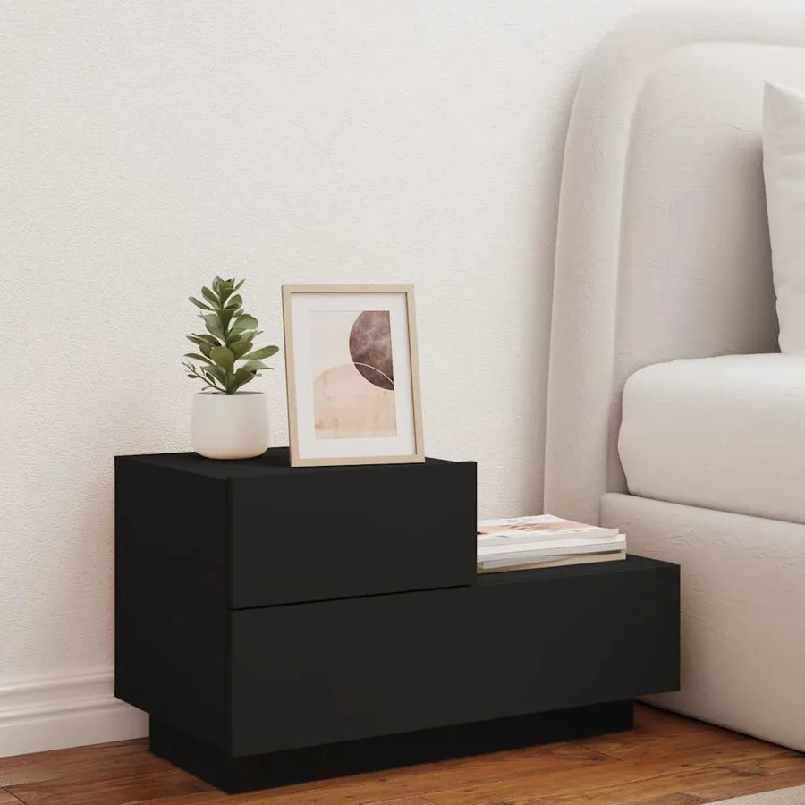 Table de chevet avec lumières LED noir 70x36x40,5 cm - 3