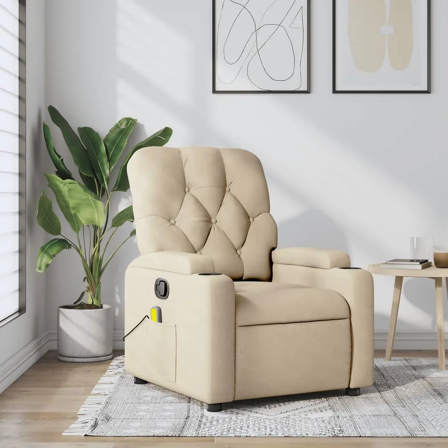 Fauteuil inclinable de massage crème tissu - 12