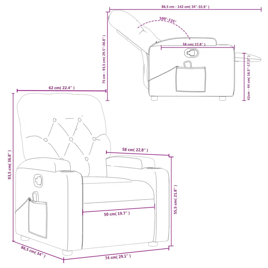 Fauteuil de massage inclinable Rouge bordeaux Tissu - 12