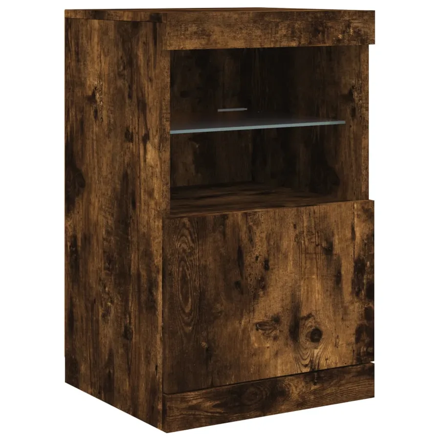 Buffet avec lumières LED chêne fumé 123x37x67 cm - 10