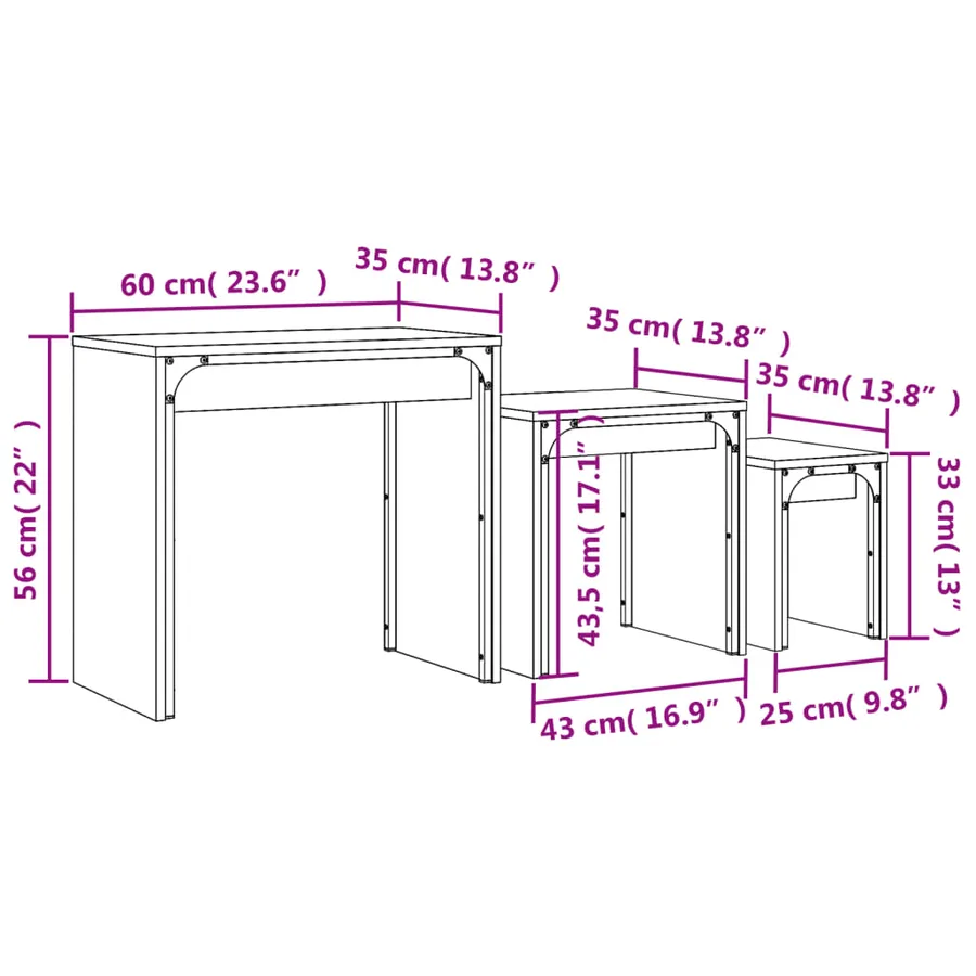 Tables basses gigognes 3 pcs sonoma gris bois d'ingénierie - 9