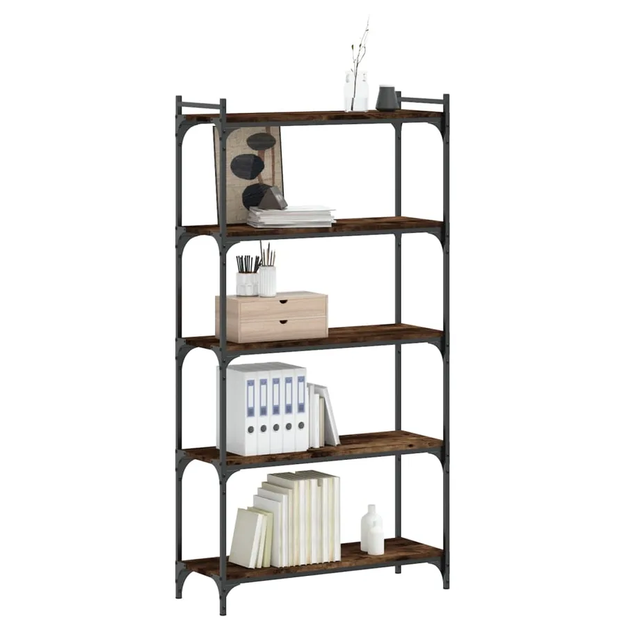 Bibliothèque 5 niveaux chêne fumé 80x30x154cm bois d'ingénierie - 3