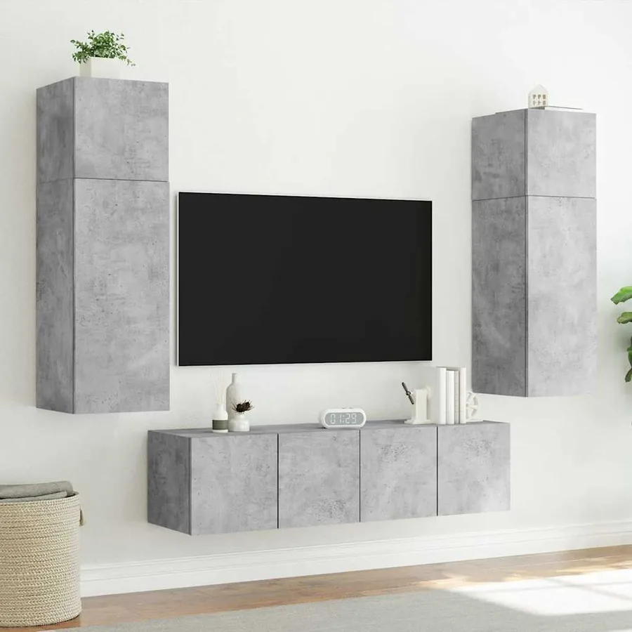 Meubles TV muraux et lumières LED 2pcs gris béton 60x35x41 cm - 5