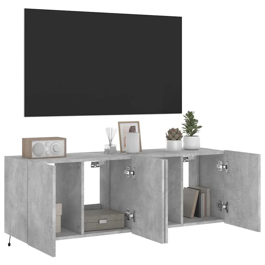 Meubles TV muraux et lumières LED 2pcs gris béton 60x35x41 cm - 6