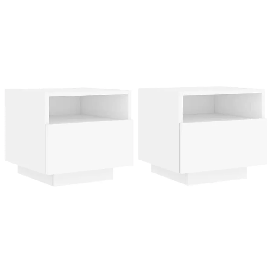 Armoires de chevet avec lumières LED 2 pcs blanc 40x39x37 cm - 2