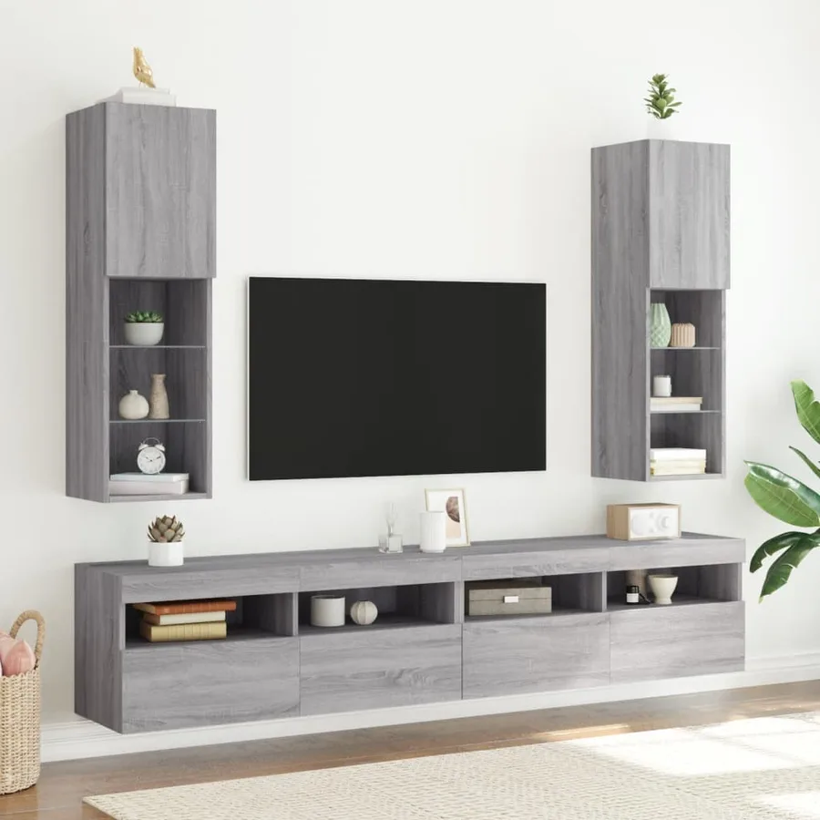 Meuble TV avec lumières LED sonoma gris 30,5x30x102 cm - 3