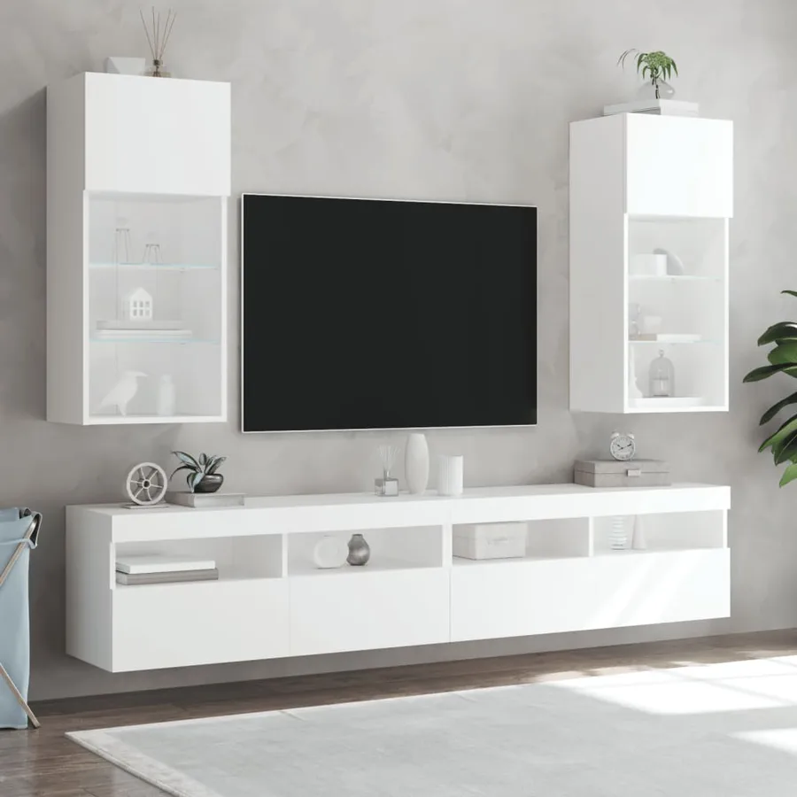 Meubles TV avec lumières LED 2 pcs blanc 40,5x30x90 cm - 3