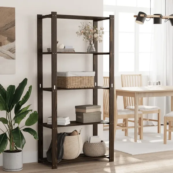 Support de rangement à 5 niveaux noir 80x38x170 cm bois pin