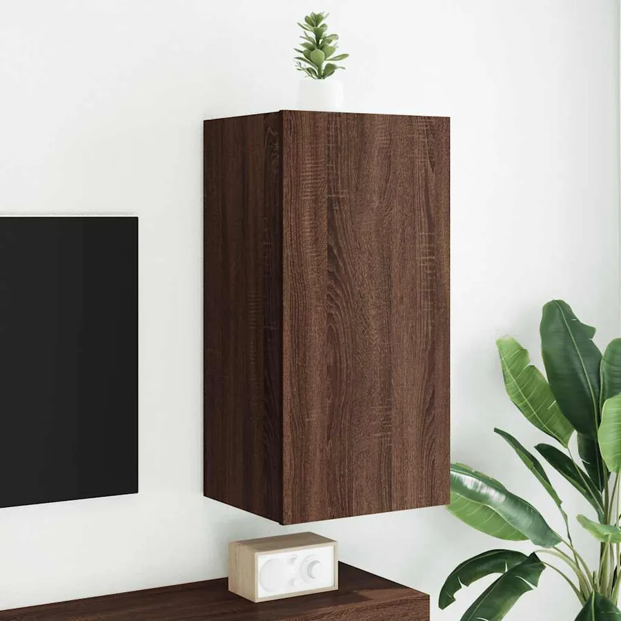 Meuble TV mural avec lumières LED chêne marron 40,5x35x80 cm