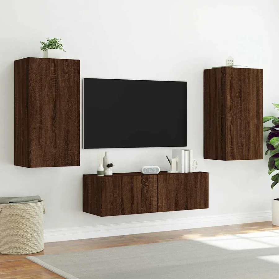 Meuble TV mural avec lumières LED chêne marron 40,5x35x80 cm - 4