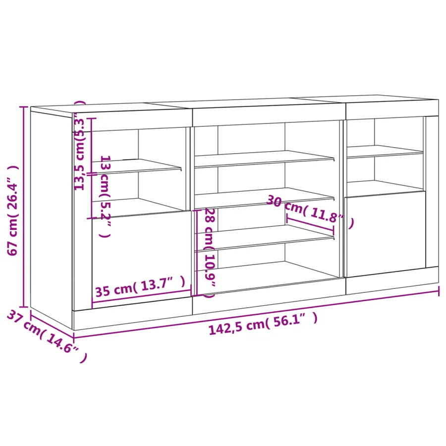 Buffet avec lumières LED chêne sonoma 142,5x37x67 cm - 17