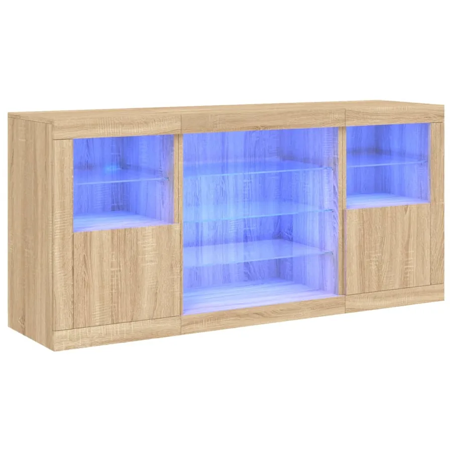 Buffet avec lumières LED chêne sonoma 142,5x37x67 cm - 2
