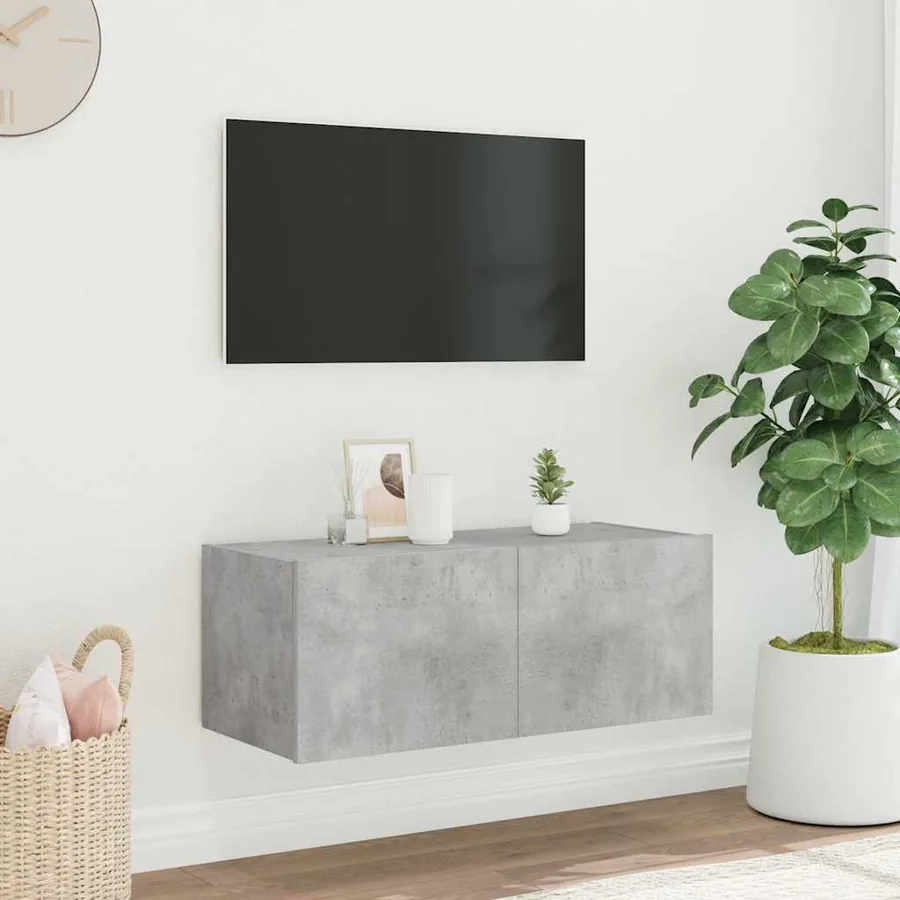 Meuble TV mural avec lumières LED gris béton 80x35x31 cm