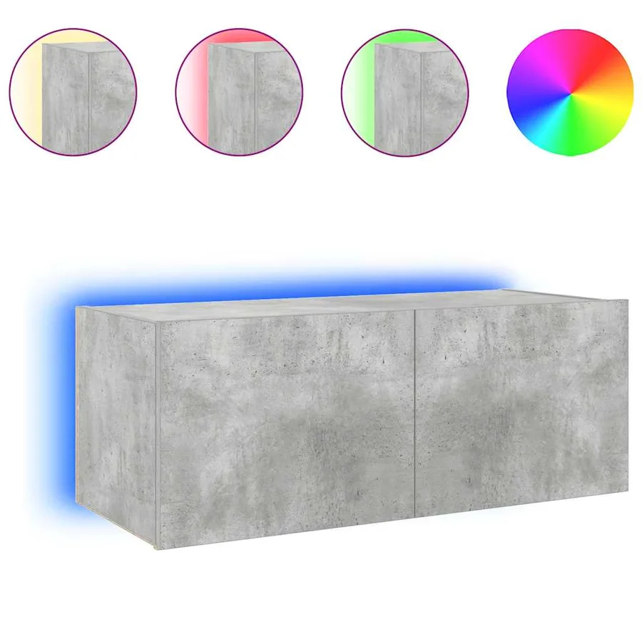 Meuble TV mural avec lumières LED gris béton 80x35x31 cm - 4