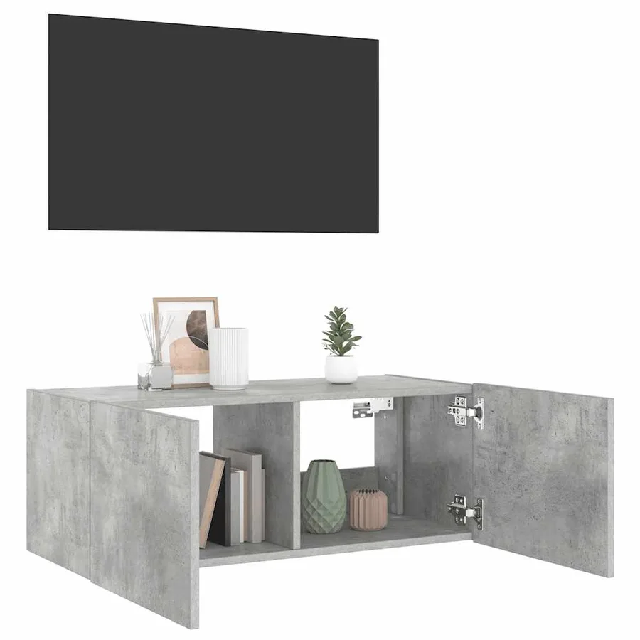 Meuble TV mural avec lumières LED gris béton 80x35x31 cm - 6