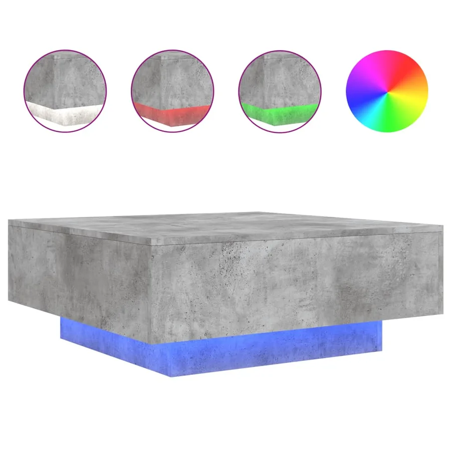 Table basse avec lumières LED gris béton 80x80x31 cm - 2