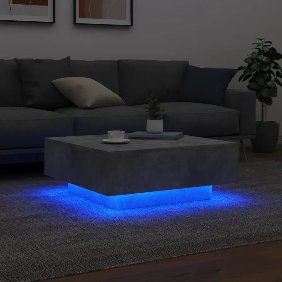Table basse avec lumières LED gris béton 80x80x31 cm - 4