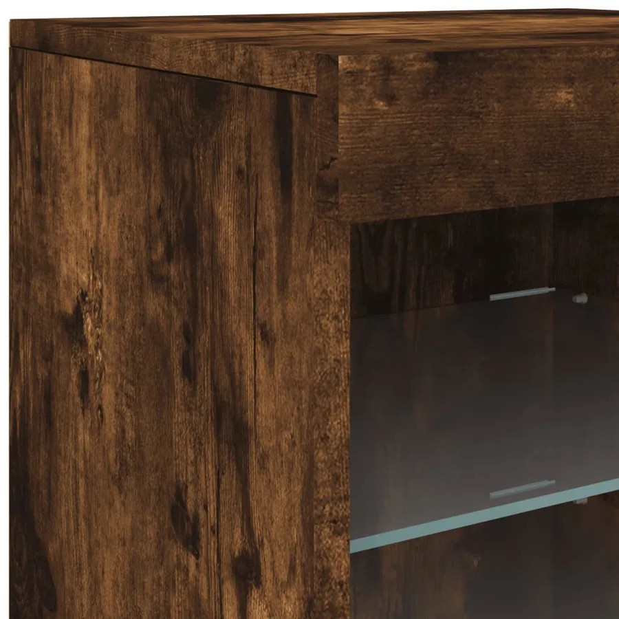 Buffet avec lumières LED chêne fumé 164x37x67 cm - 16