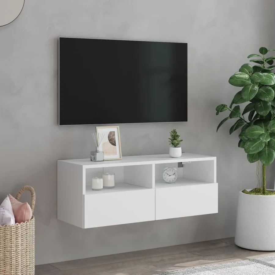Meuble TV mural blanc 80x30x30 cm bois d'ingénierie - 3