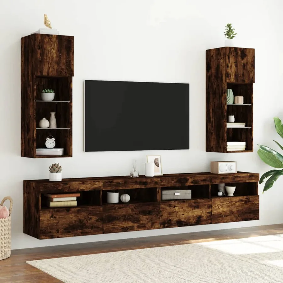 Meubles TV avec lumières LED 2 pcs chêne fumé 30,5x30x90 cm - 3