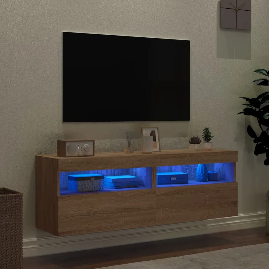 Meubles TV muraux lumières LED 2 pcs chêne sonoma 60x30x40 cm - 4