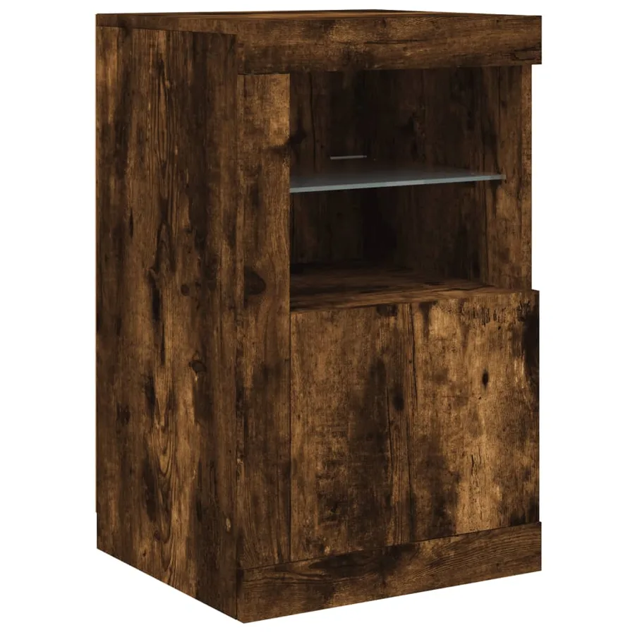 Buffet avec lumières LED chêne fumé 163x37x67 cm - 9