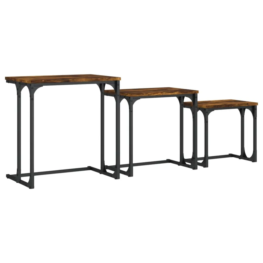 Tables basses gigognes 3 pcs chêne fumé bois d'ingénierie - 2