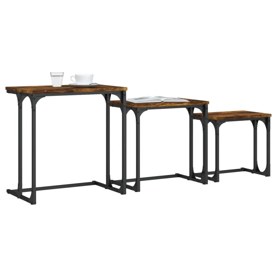 Tables basses gigognes 3 pcs chêne fumé bois d'ingénierie - 3