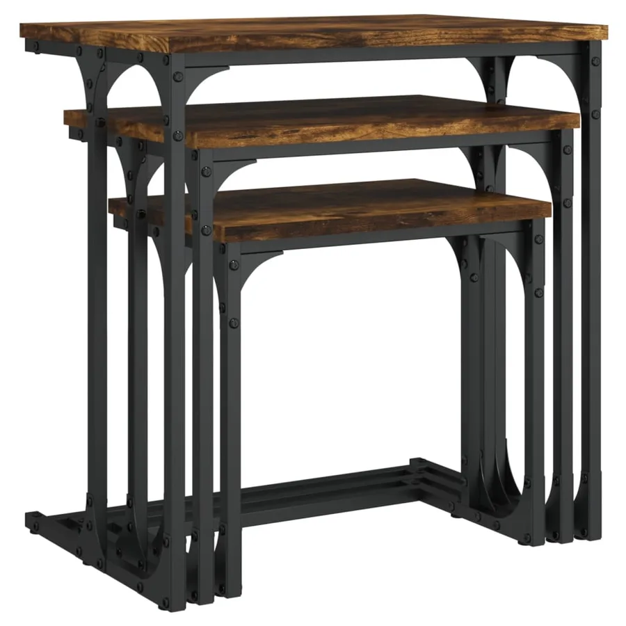 Tables basses gigognes 3 pcs chêne fumé bois d'ingénierie - 4