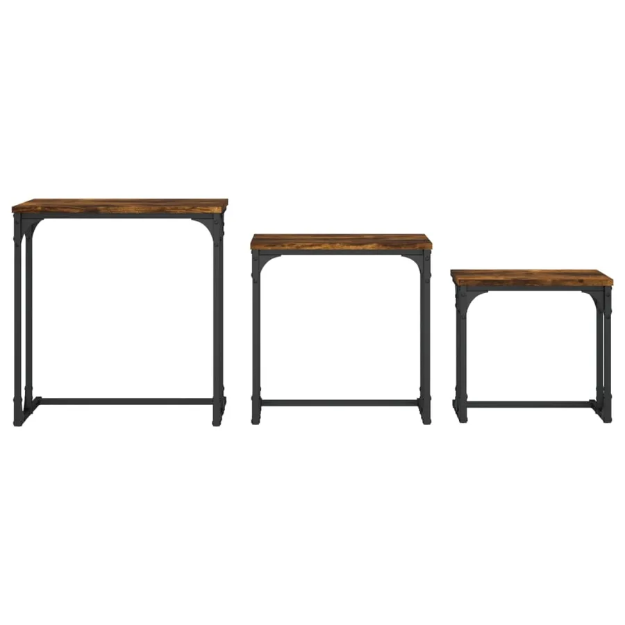 Tables basses gigognes 3 pcs chêne fumé bois d'ingénierie - 5