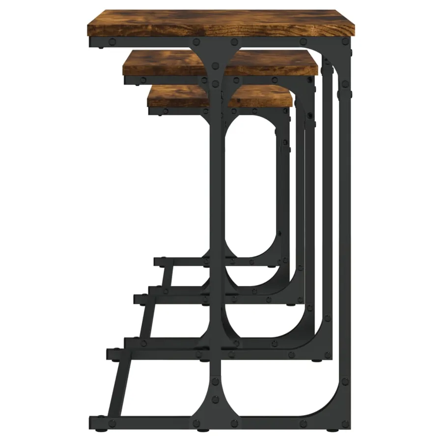 Tables basses gigognes 3 pcs chêne fumé bois d'ingénierie - 6