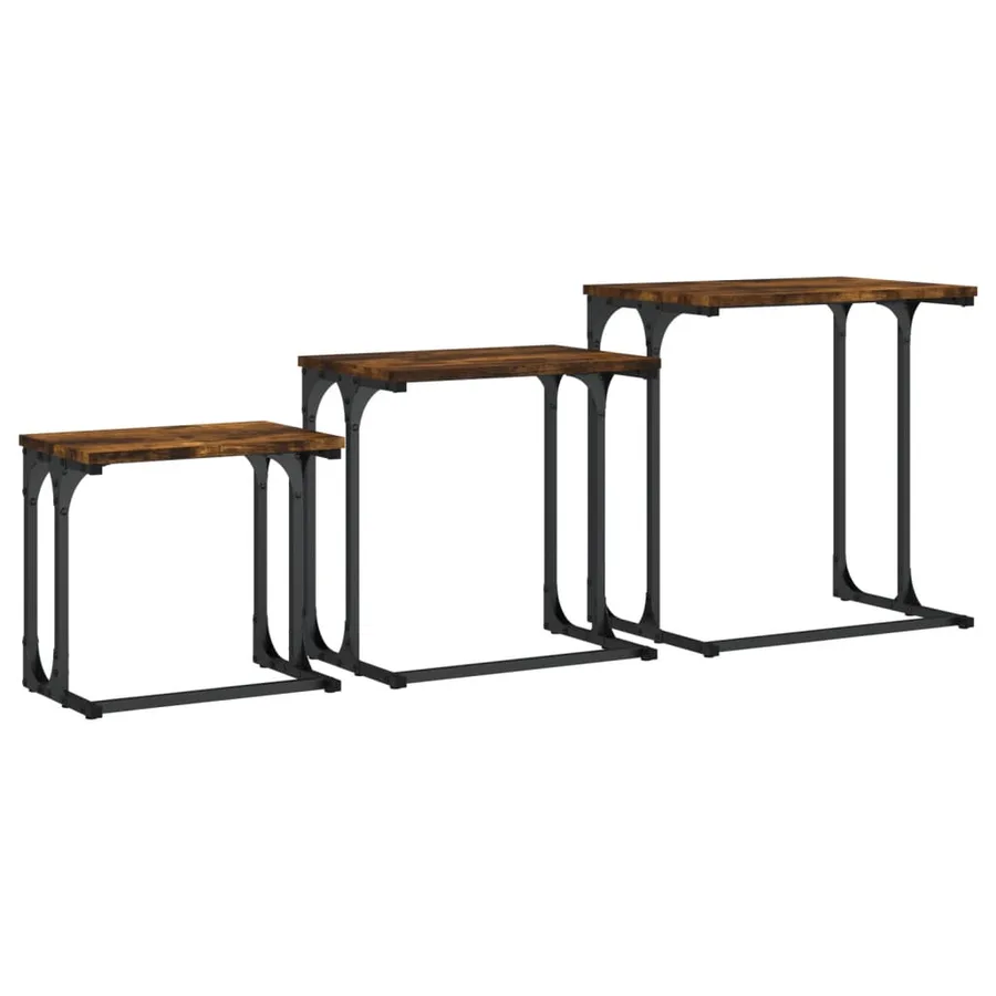 Tables basses gigognes 3 pcs chêne fumé bois d'ingénierie - 7