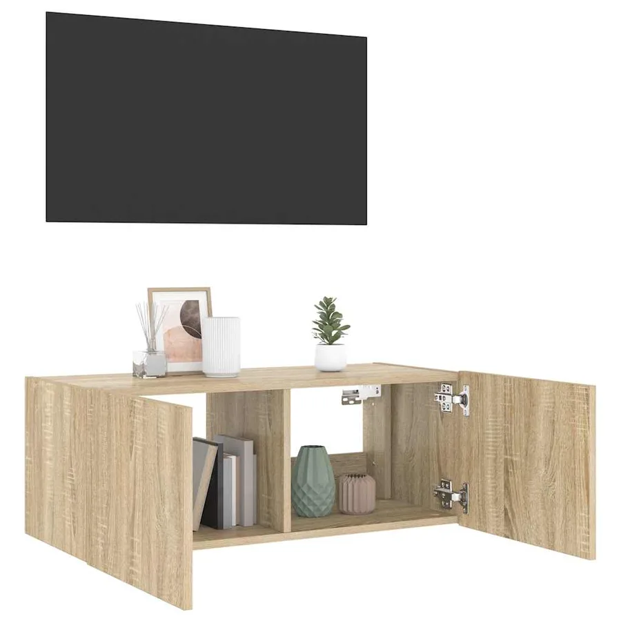 Meuble TV mural avec lumières LED chêne sonoma 80x35x31 cm - 6