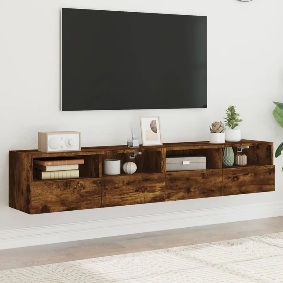 Meubles TV muraux 2 pcs chêne fumé 80x30x30cm bois d'ingénierie