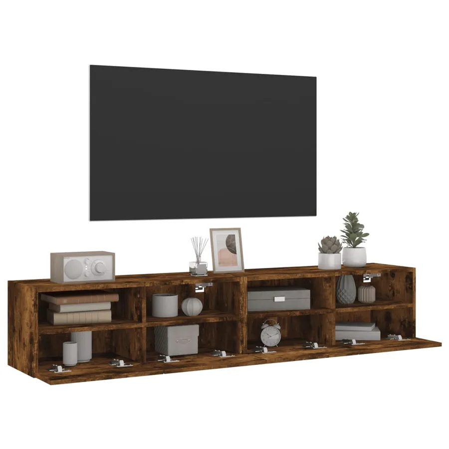 Meubles TV muraux 2 pcs chêne fumé 80x30x30cm bois d'ingénierie - 6