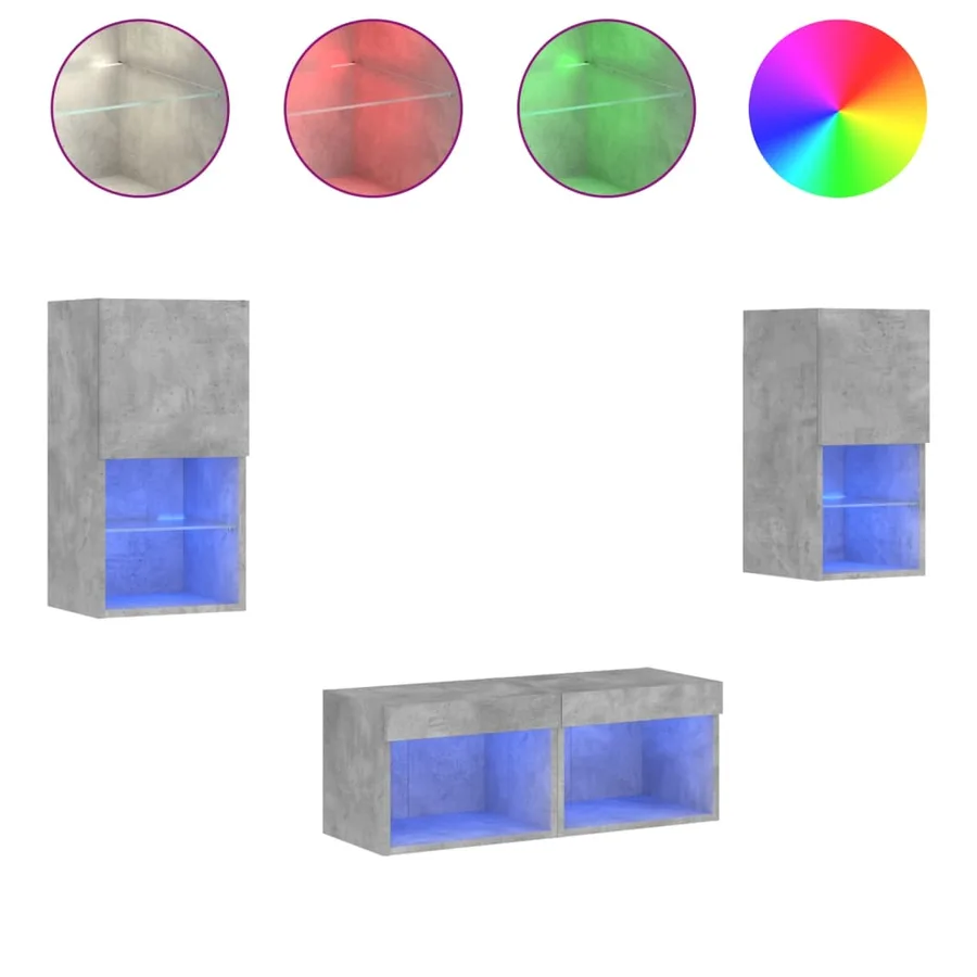 Meuble TV muraux 4 pcs avec lumières LED gris béton - 2