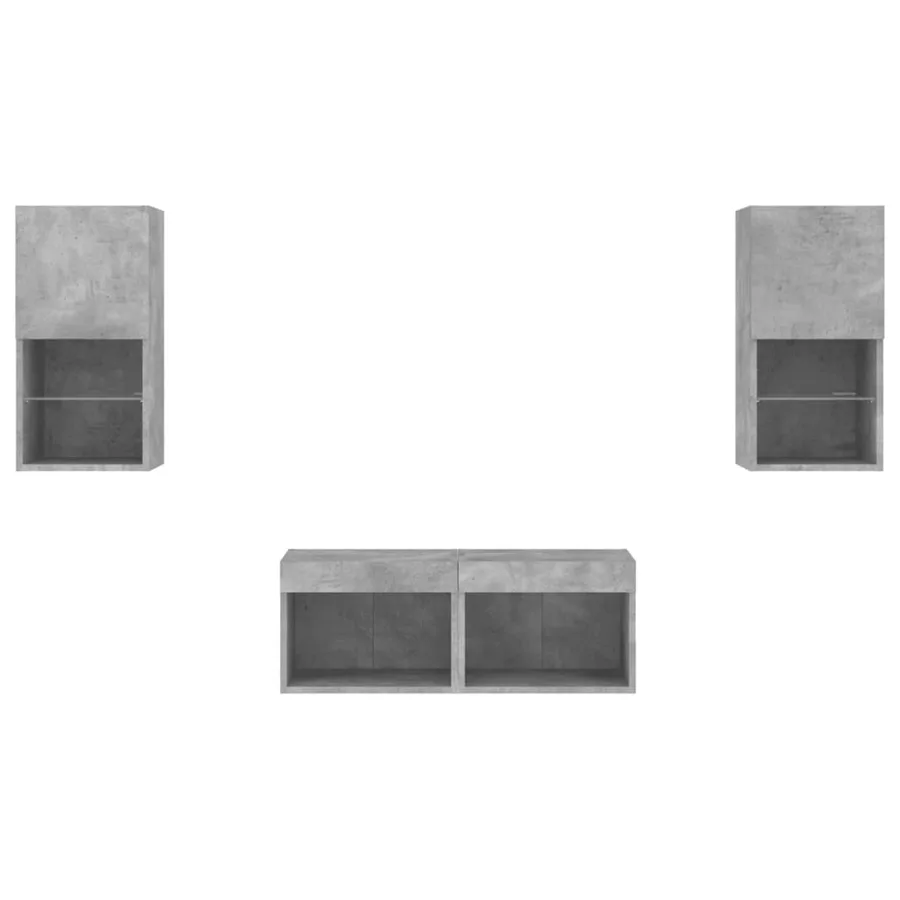 Meuble TV muraux 4 pcs avec lumières LED gris béton - 7