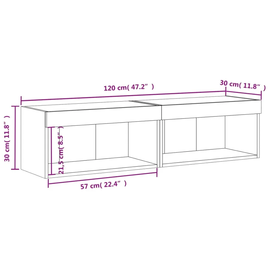 Meubles TV avec lumières LED 2 pcs gris béton 60x30x30 cm - 17