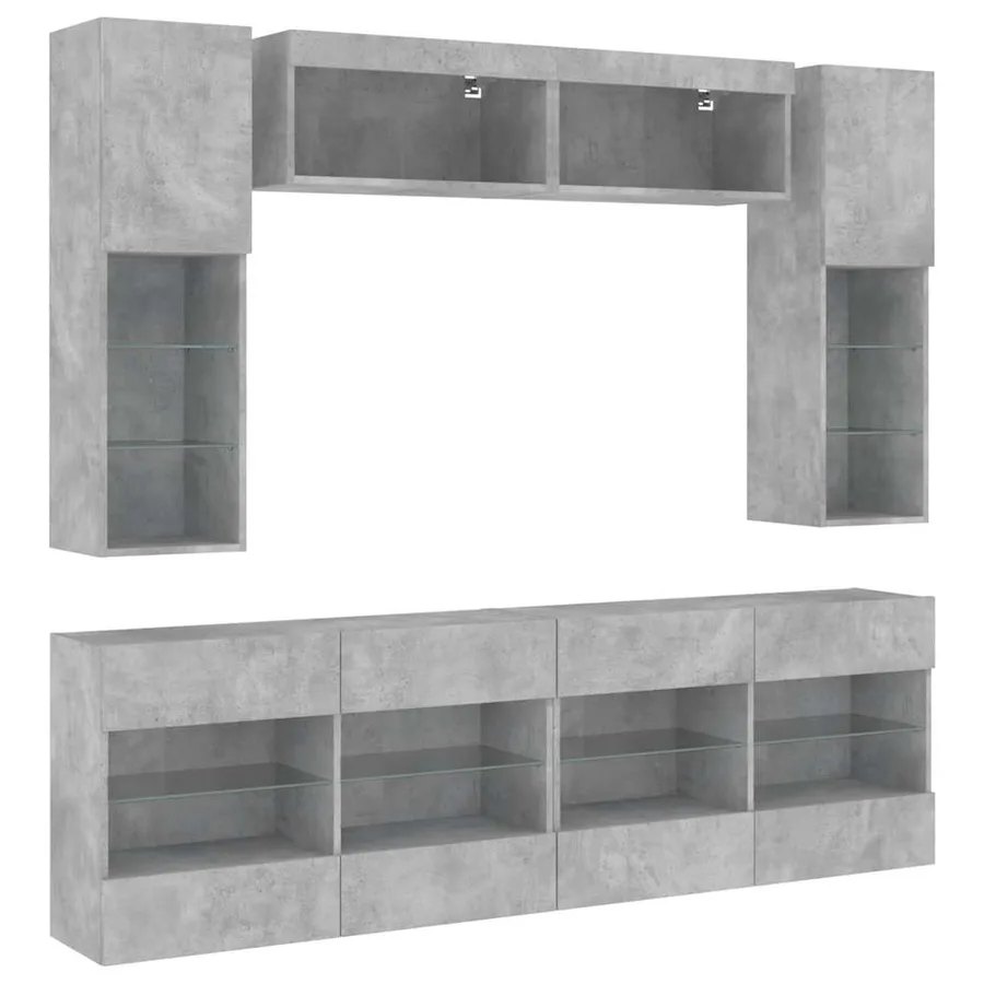 Ensemble de meubles TV muraux 6pcs et lumières LED gris béton - 3