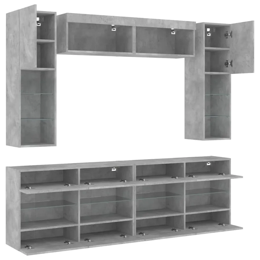Ensemble de meubles TV muraux 6pcs et lumières LED gris béton - 7